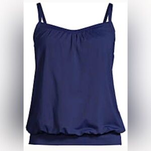 Lands’ End Chlorine Resistant Navy Blouson Tummy Hiding Tankini Swim Top
